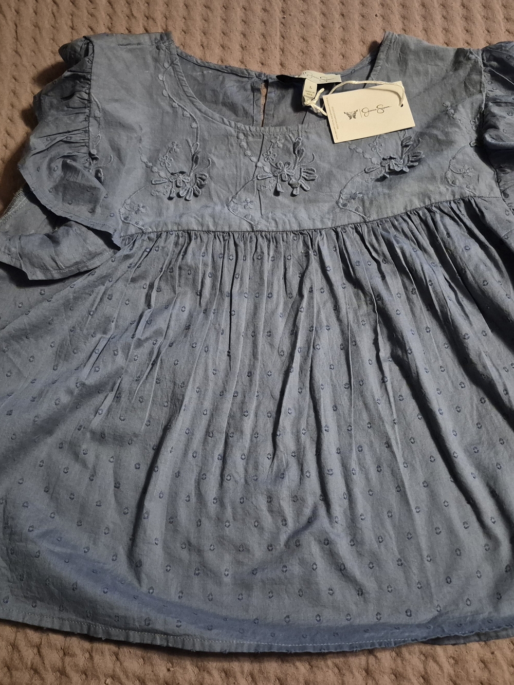 Jessica Simpson JS Chandler Flutter Sleeve Country Blouse Blue Womens Large NWT